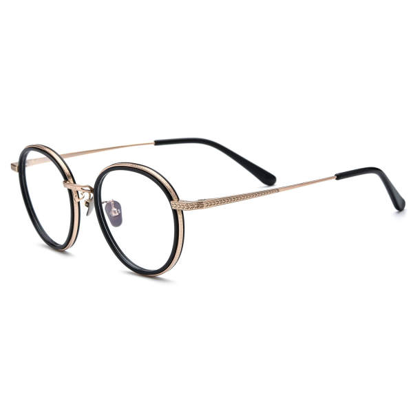 Round Titanium Glasses LE3075 - Black & Gold