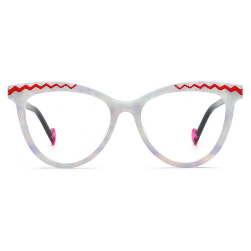 White Cat Eye Glasses Frames | LE3055 Acetate Glasses with Floral Patterns