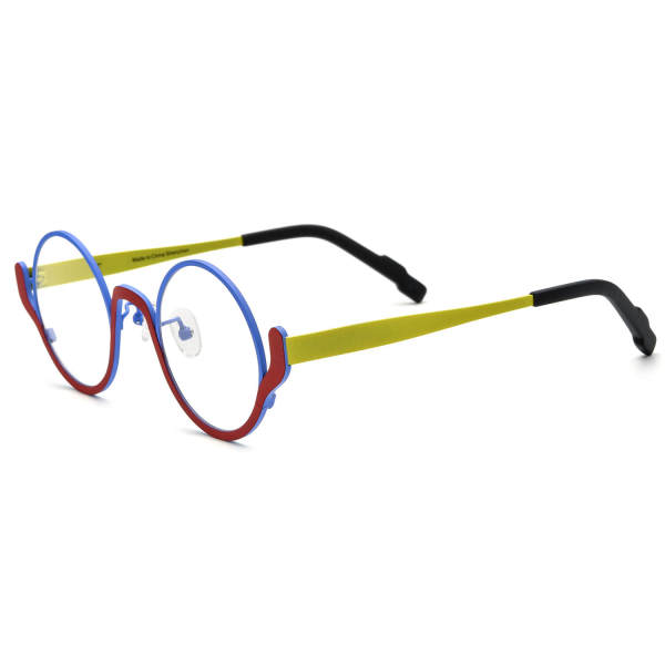 Round Titanium Glasses LE3072 - Blue & Red