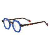 Olet Optical LE0643 Geometric Glasses with Blue Frames, TortoiseShell Temples, and Matte Finish

