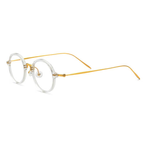 Round Glasses Frames LE0563 - Clear Acetate with Titanium Temples