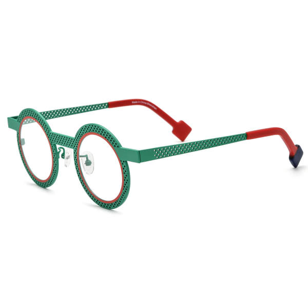 Round Titanium Glasses LE3074 - Green & Red