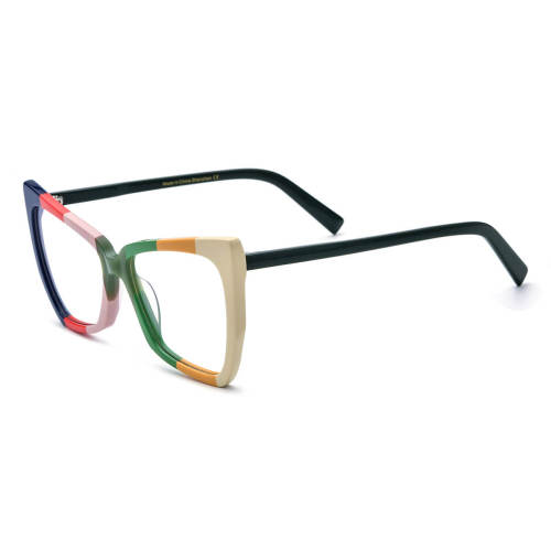 Large Frame Prescription Glasses LE0767 - Colorful Green Acetate Cat Eye, Lightweight and Hypoallergenic