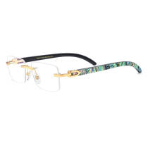 Horn Rimmed Glasses - LE0672 Black Horn Wave Ring Shell, Luxurious Rimless Design Horn Rimmed Glasses - LE0672 Black Horn Wave Ring Shell, Luxurious Rimless Design