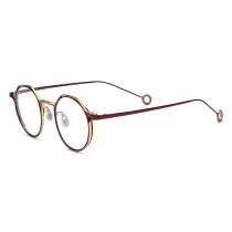 Round Gold Glasses - LE0778 Titanium Glasses with Red Accents and Adjustable Nose Pads