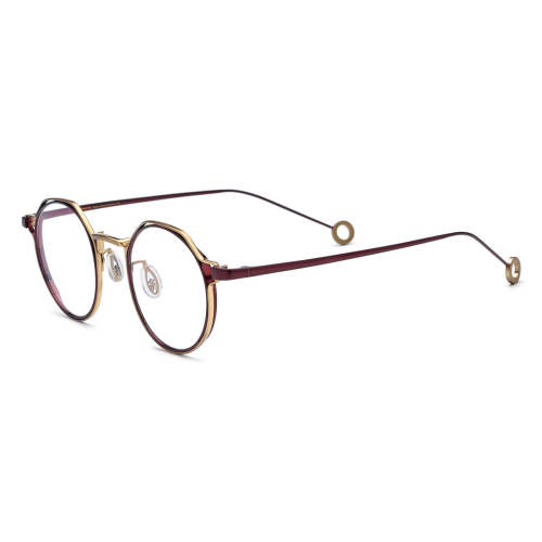 Round Gold Glasses - LE0778 Titanium Glasses with Red Accents and Adjustable Nose Pads
