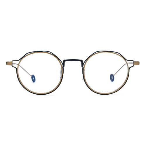 Black and Gold Glasses Frames - LE0778 Round Titanium Glasses with Adjustable Nose Pads