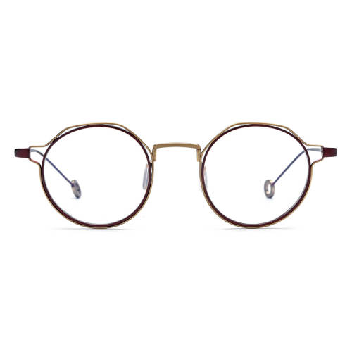 Round Gold Glasses - LE0778 Titanium Glasses with Red Accents and Adjustable Nose Pads