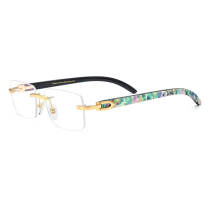 Horn Rimmed Glasses Women - LE0672 Black Horn Striped Shells, Elegant Rimless Design Horn Rimmed Glasses Women - LE0672 Black Horn Striped Shells, Elegant Rimless Design