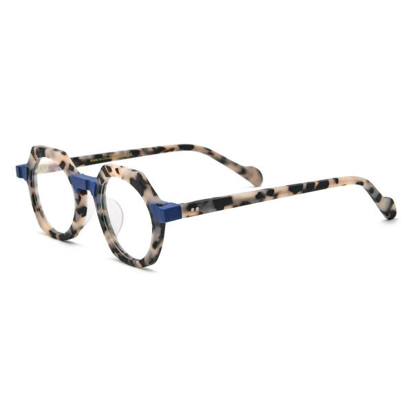 Geometric Eyeglass Frames - LE0648 Frosted TortoiseShell Acetate Glasses, Lightweight and Durable