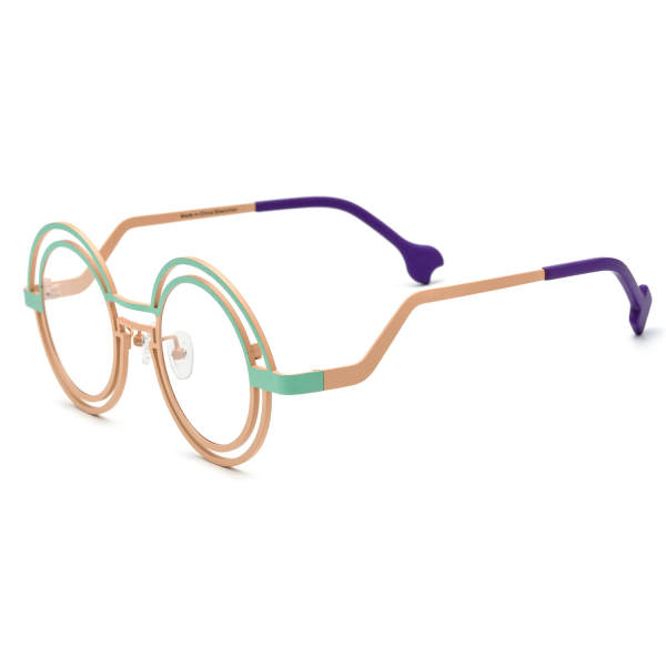 Round Titanium Glasses LE3069 - Green & Yellow