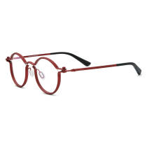 Red Framed Glasses LE0574 - Stylish Titanium Round Glasses with Adjustable Nose Pads