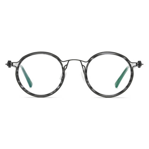 Large Circle Glasses - LE0571 Stripe TortoiseShell & Gunmetal Acetate Glasses