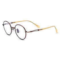 Brown Eyeglasses LE0758 - Stylish Titanium Round Glasses