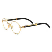 Mens Oval Glasses - LE0665 Black Horn Rimmed with Gold Titanium Frame