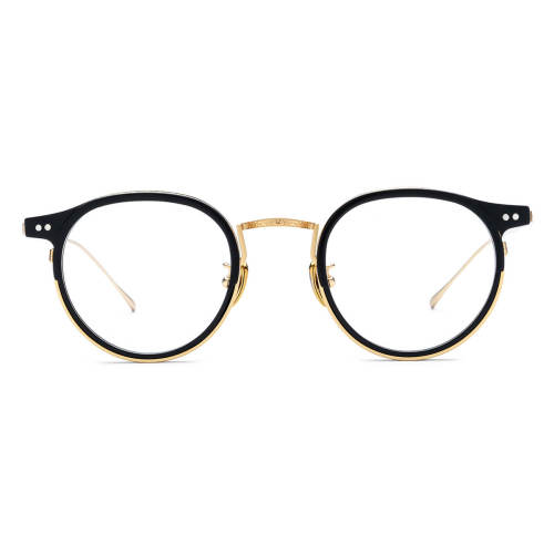 Black Round Glasses LE0540 – Hypoallergenic Titanium Design with Gold Accents