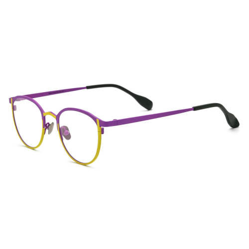 Purple Eyeglasses LE0612 – Hypoallergenic Frosted Purple & Yellow Round Titanium Design