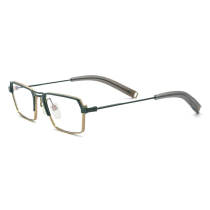 Large Prescription Eyeglasses LE0687 – Green & Gold Titanium Browline Design