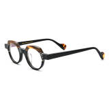 Olet Optical geometric prescription glasses LE0644 featuring lightweight acetate construction, geometric frame design with half leopard tortoiseshell and half black colors.

