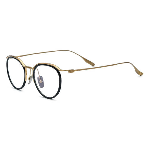 Black Glasses LE0689 – Hypoallergenic Titanium Round Design with Gold Accents