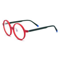 Acetate Glasses LE0724 – Hypoallergenic Frosted Red Round Design for Durability and Comfort
