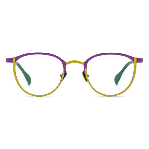 Purple Eyeglasses LE0612 – Hypoallergenic Frosted Purple & Yellow Round Titanium Design
