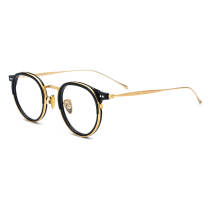 Black Round Glasses LE0540 – Hypoallergenic Titanium Design with Gold Accents