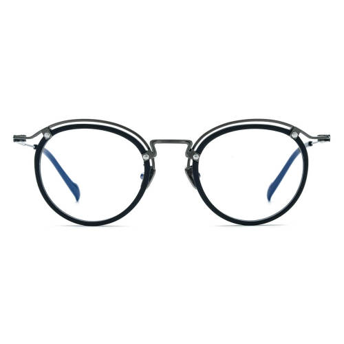 Black Circle Glasses LE0679 – Hypoallergenic Titanium Round Design with IP Plating