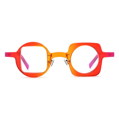 Orange Eyeglasses LE0650 – Hypoallergenic Acetate Geometric Design with Orange & Red Gradient