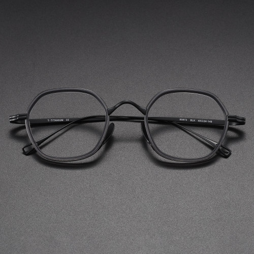 Geometric Eyeglass Frames LE1024 – Clear Gray & Black Titanium Glasses