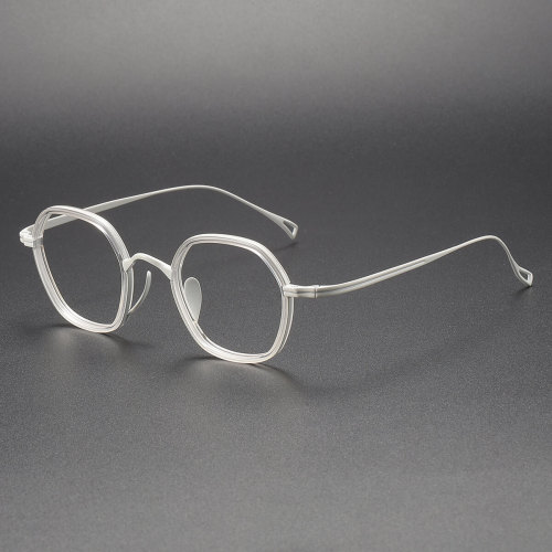 White Glasses Frames LE1024 – Clear & White Geometric Titanium Glasses
