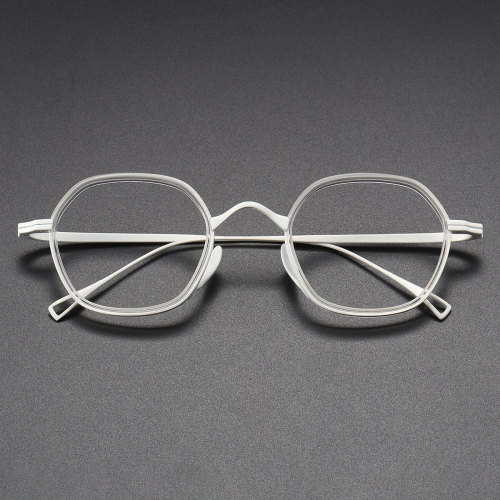 White Glasses Frames LE1024 – Clear & White Geometric Titanium Glasses