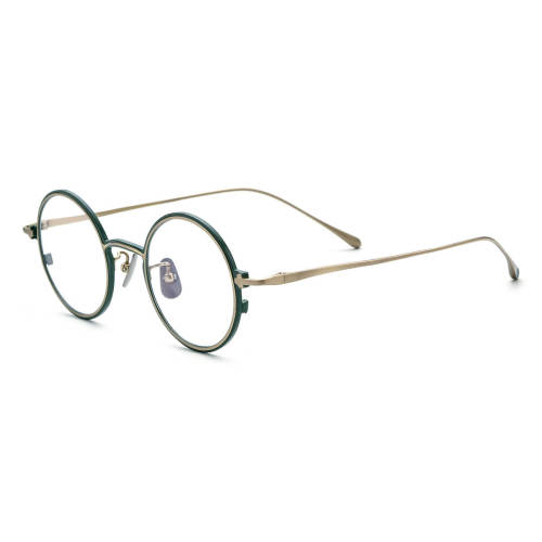 Large Frame Glasses LE0699 – Hypoallergenic Titanium Round Design in Green & Gold