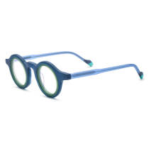 Acetate Glasses LE0727 – Frosted Blue & Green Round Frame, Hypoallergenic Design