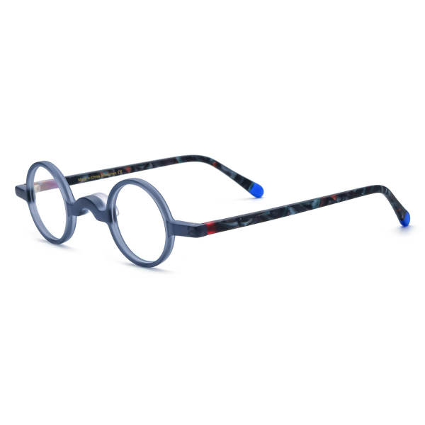 Blue Eyeglass Frames LE0726 – Frosted Transparent Blue Round Acetate Glasses