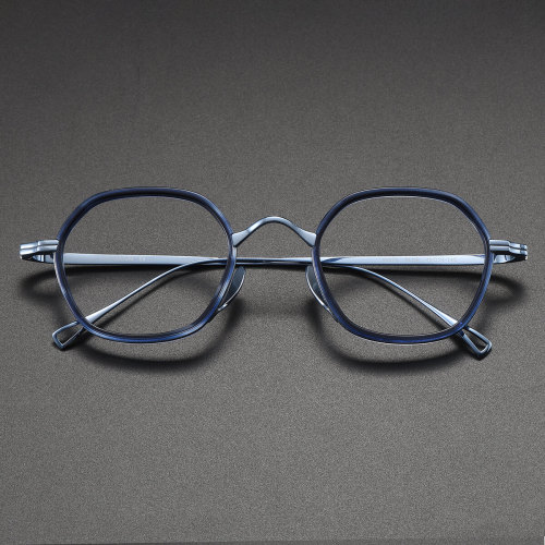 Geometric Eyeglass Frames LE1024 – TortoiseShell & Blue Titanium Glasses
