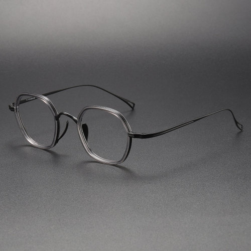 Geometric Eyeglass Frames LE1024 – Clear Gray & Black Titanium Glasses