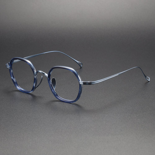 Geometric Eyeglass Frames LE1024 – TortoiseShell & Blue Titanium Glasses