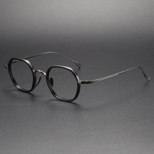 Oversized Black Glasses LE1024 – Geometric Gunmetal Titanium Frames