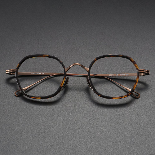 Tortoiseshell Glasses LE1024 – TortoiseShell & Bronze Geometric Titanium Glasses