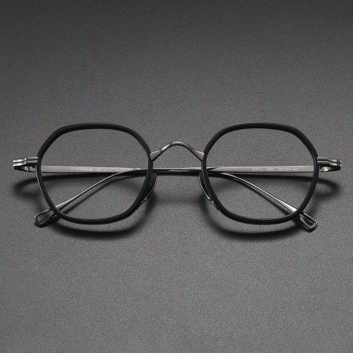 Oversized Black Glasses LE1024 – Geometric Gunmetal Titanium Frames