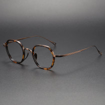 Tortoiseshell Glasses LE1024 – TortoiseShell & Bronze Geometric Titanium Glasses