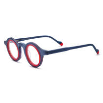 Large Frame Prescription Glasses LE0727 – Frosted Blue & Red Round Acetate Glasses
