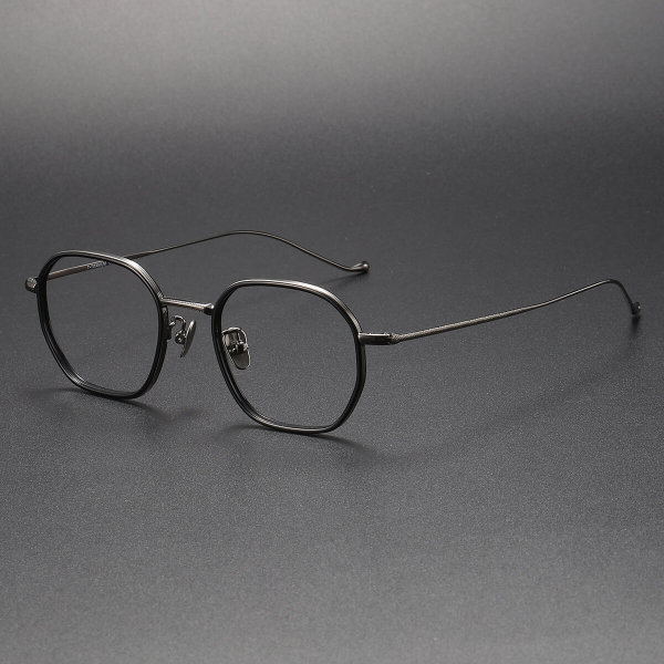 Glasses Black Frame LE1069 – Titanium Geometric Eyewear in Black & Gunmetal