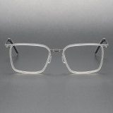 Big Clear Glasses LE1079 - Square Titanium Frame in Clear and Silver