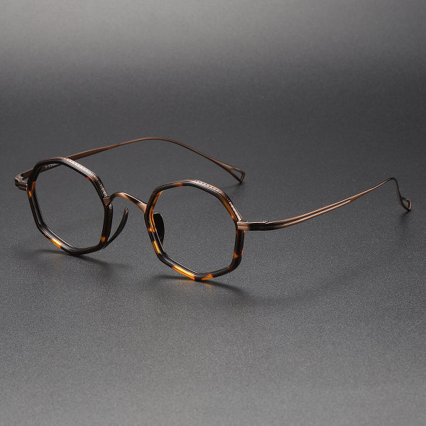 Geometric TortoiseShell Glasses Frames - Lightweight Titanium with Bronze Accents