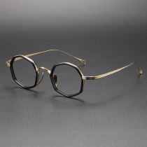 Black and Gold Glasses Frames - Titanium Geometric Eyewear, Hypoallergenic LE1060