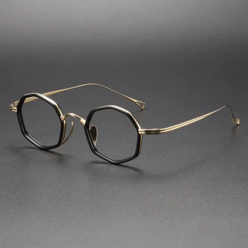 Black and Gold Glasses Frames - Titanium Geometric Eyewear, Hypoallergenic LE1060