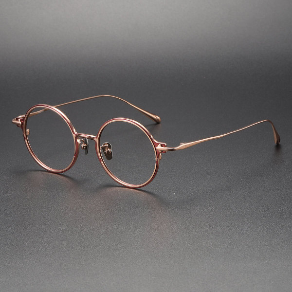 Rose Gold Glasses LE1038 - Elegant Red & RoseGold Titanium Round Glasses