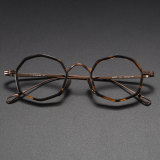 Geometric TortoiseShell Glasses Frames - Lightweight Titanium with Bronze Accents